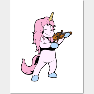 Comic unicorn playing violin Posters and Art